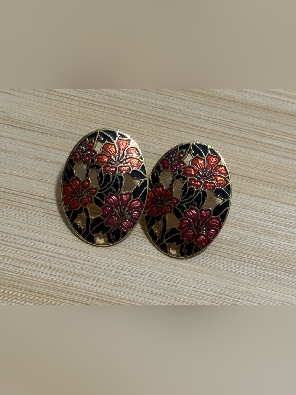 Cloisonné Floral Oval Stud Earrings